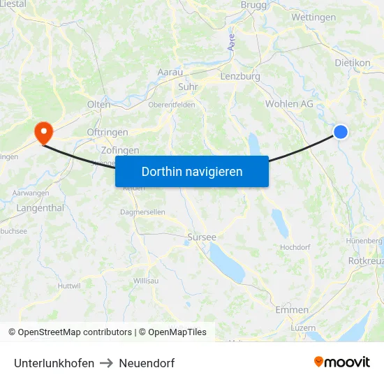 Unterlunkhofen to Neuendorf map