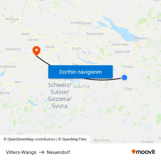 Vilters-Wangs to Neuendorf map