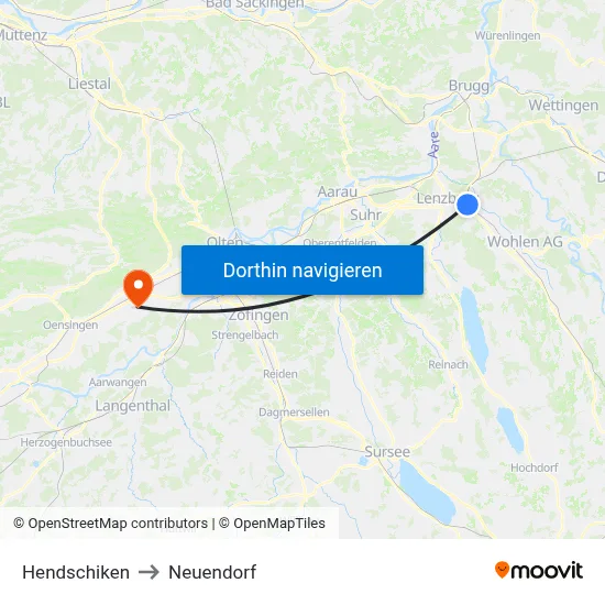 Hendschiken to Neuendorf map