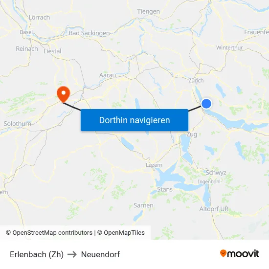 Erlenbach (Zh) to Neuendorf map