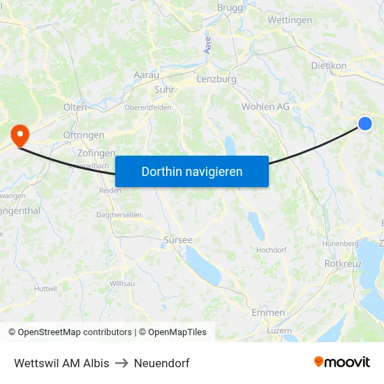 Wettswil AM Albis to Neuendorf map