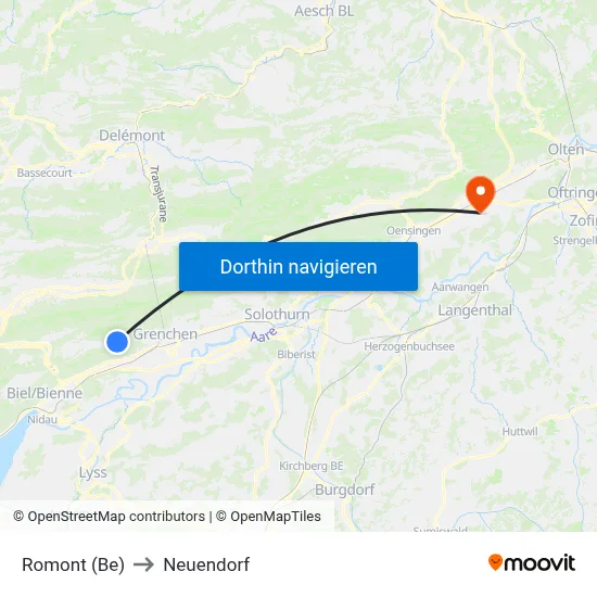 Romont (Be) to Neuendorf map