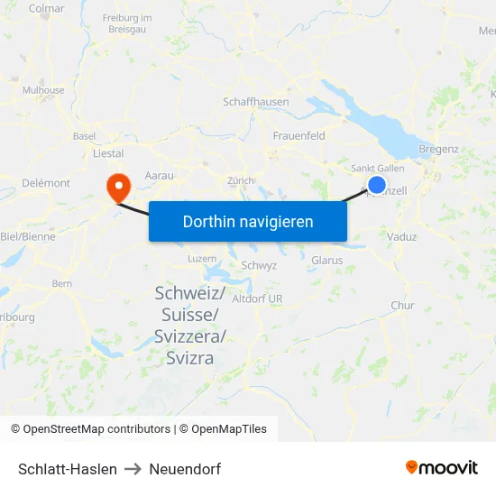 Schlatt-Haslen to Neuendorf map