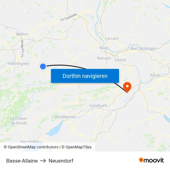 Basse-Allaine to Neuendorf map