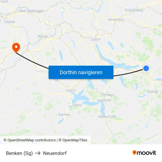 Benken (Sg) to Neuendorf map