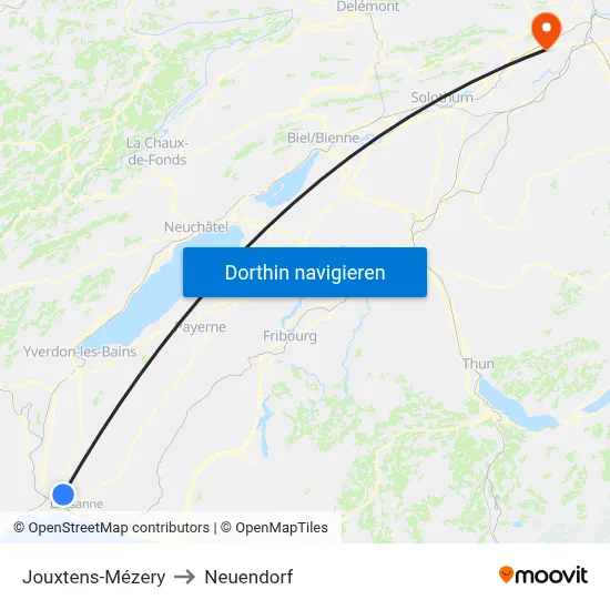 Jouxtens-Mézery to Neuendorf map