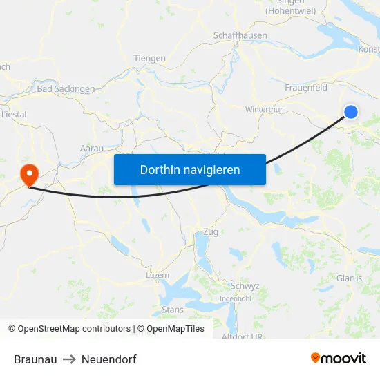 Braunau to Neuendorf map