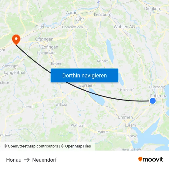 Honau to Neuendorf map