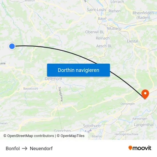 Bonfol to Neuendorf map