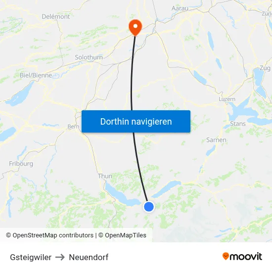 Gsteigwiler to Neuendorf map