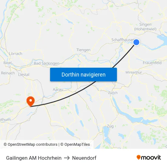 Gailingen AM Hochrhein to Neuendorf map