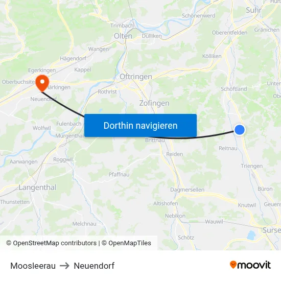 Moosleerau to Neuendorf map