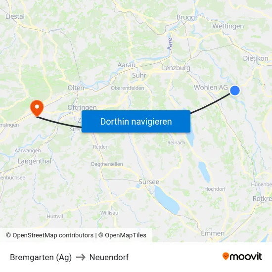 Bremgarten (Ag) to Neuendorf map