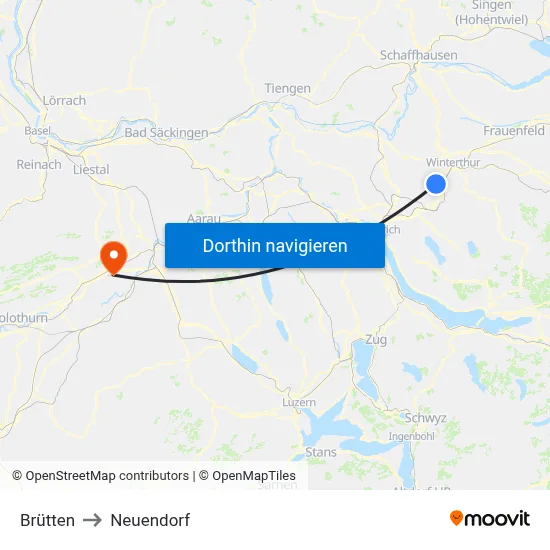Brütten to Neuendorf map
