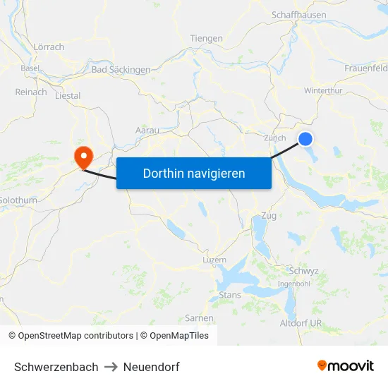 Schwerzenbach to Neuendorf map