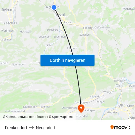 Frenkendorf to Neuendorf map