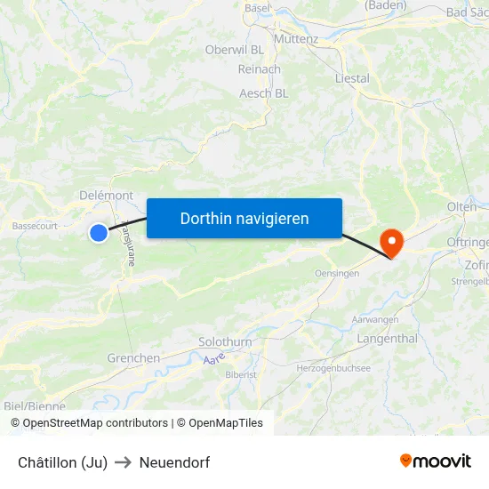Châtillon (Ju) to Neuendorf map