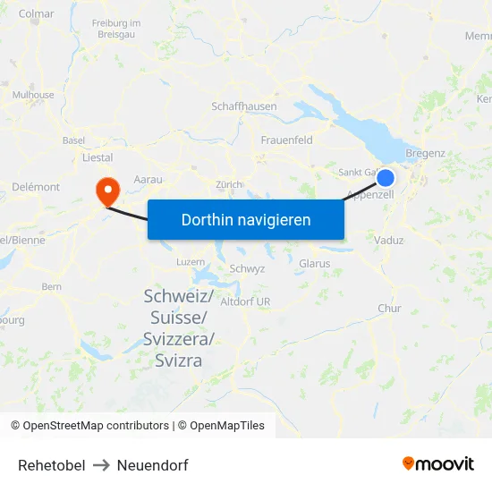 Rehetobel to Neuendorf map