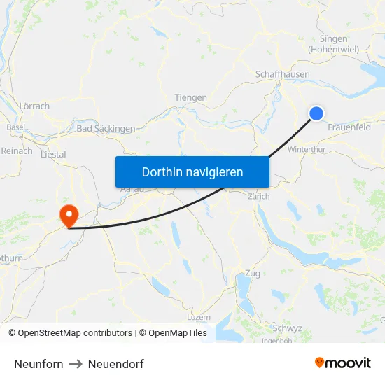 Neunforn to Neuendorf map