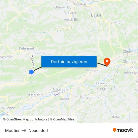Moutier to Neuendorf map
