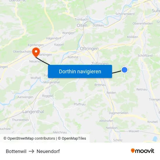 Bottenwil to Neuendorf map