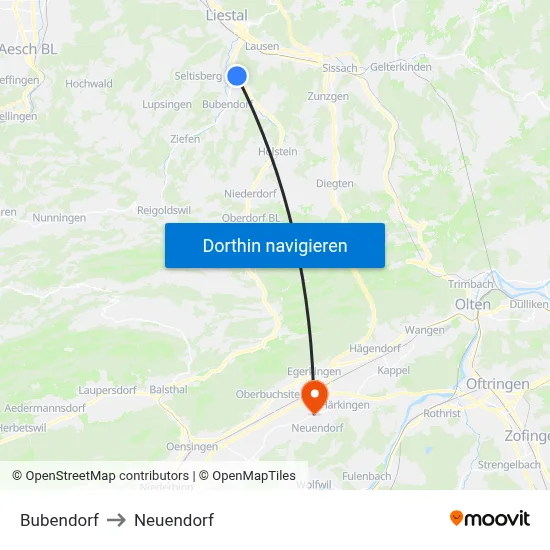Bubendorf to Neuendorf map