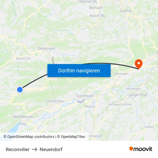 Reconvilier to Neuendorf map