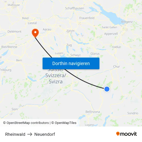 Rheinwald to Neuendorf map