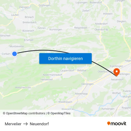 Mervelier to Neuendorf map