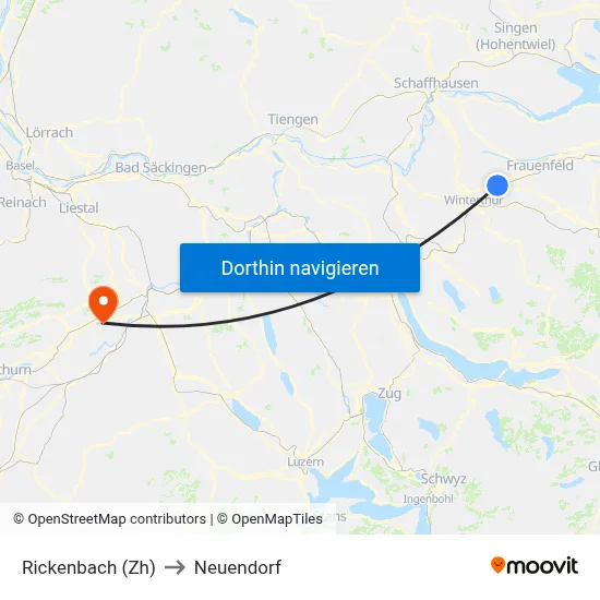 Rickenbach (Zh) to Neuendorf map