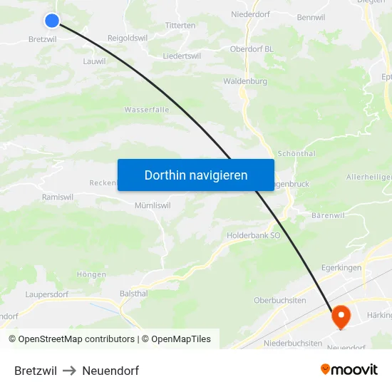 Bretzwil to Neuendorf map