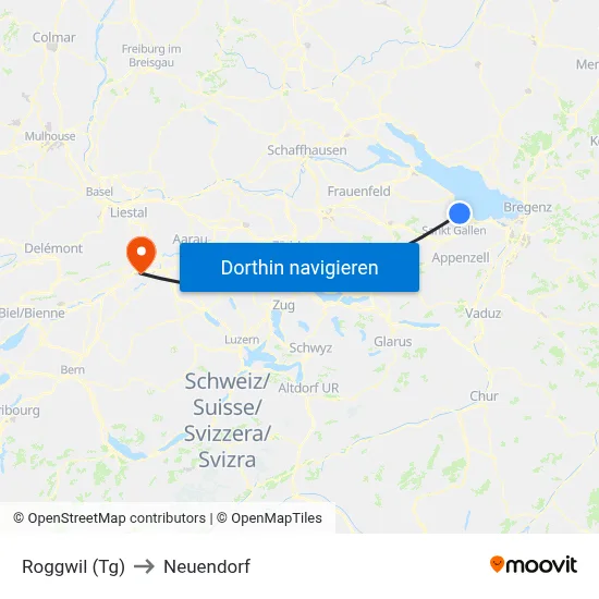 Roggwil (Tg) to Neuendorf map