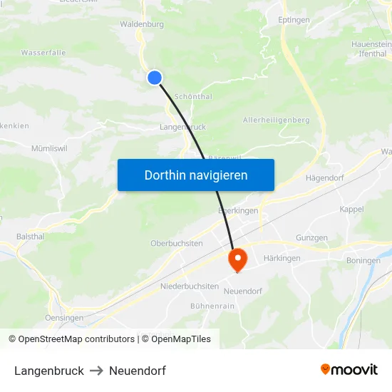 Langenbruck to Neuendorf map