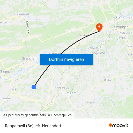 Rapperswil (Be) to Neuendorf map