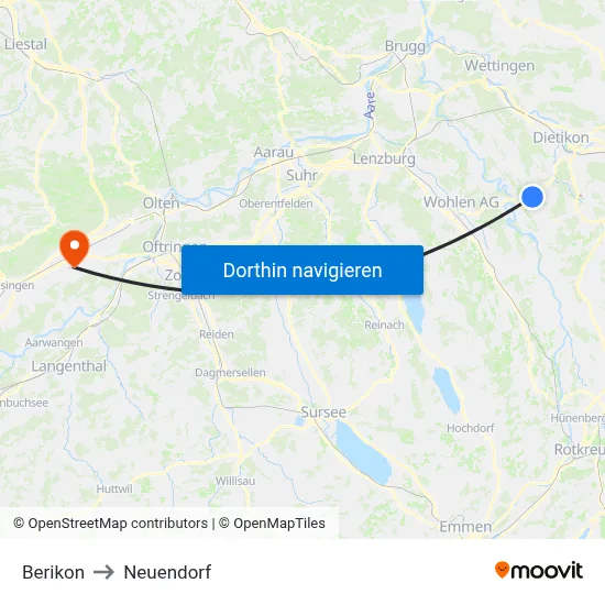 Berikon to Neuendorf map
