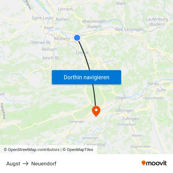 Augst to Neuendorf map