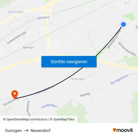 Gunzgen to Neuendorf map