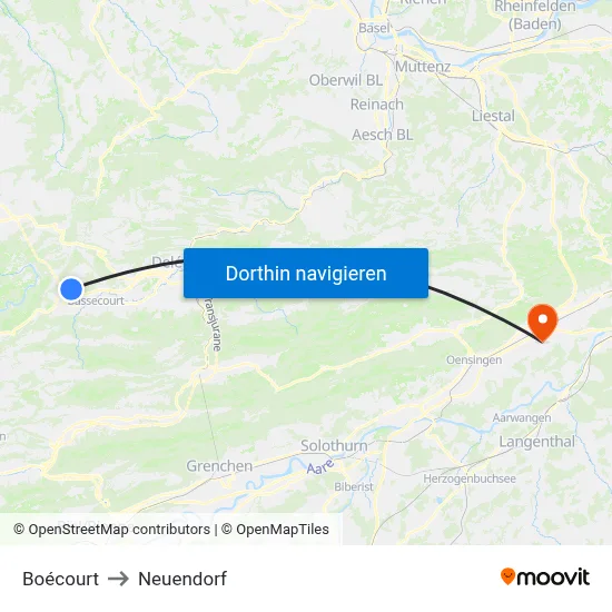 Boécourt to Neuendorf map