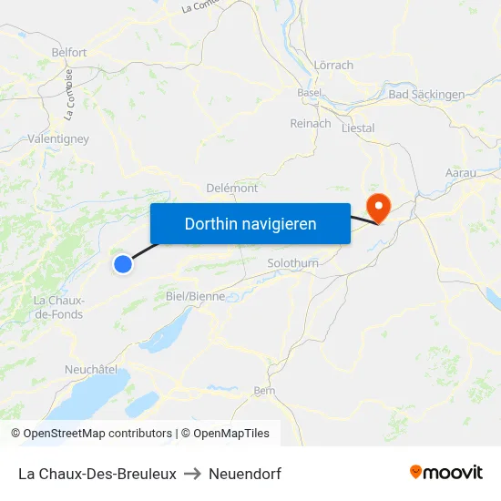 La Chaux-Des-Breuleux to Neuendorf map