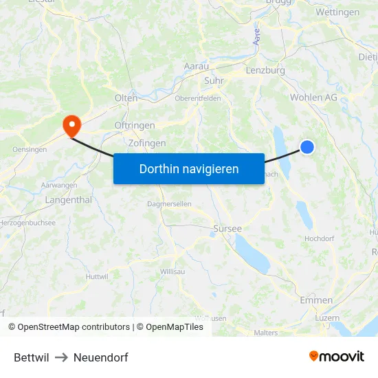 Bettwil to Neuendorf map