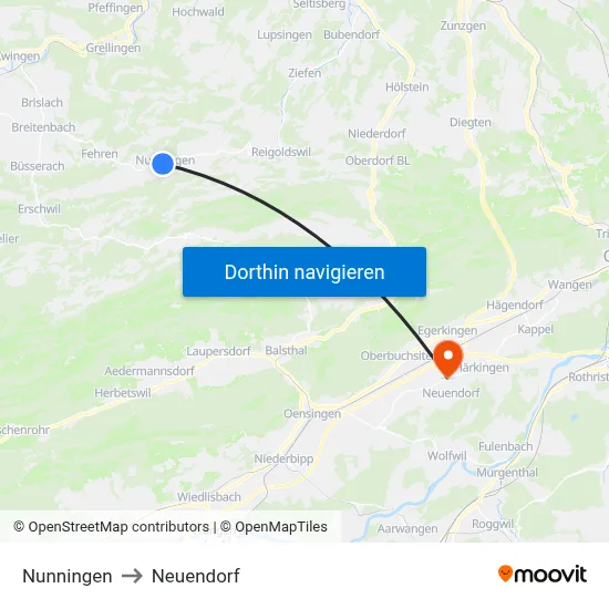 Nunningen to Neuendorf map