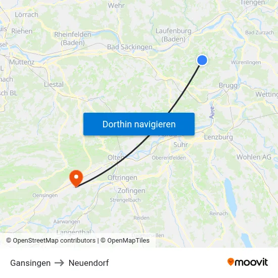 Gansingen to Neuendorf map