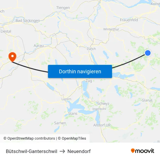 Bütschwil-Ganterschwil to Neuendorf map