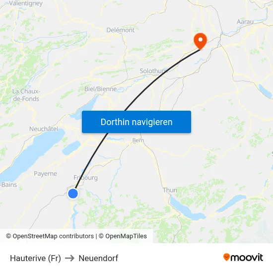 Hauterive (Fr) to Neuendorf map