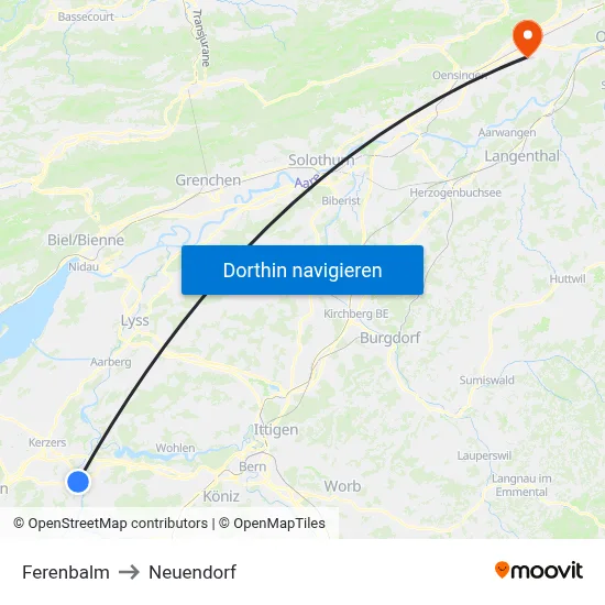 Ferenbalm to Neuendorf map