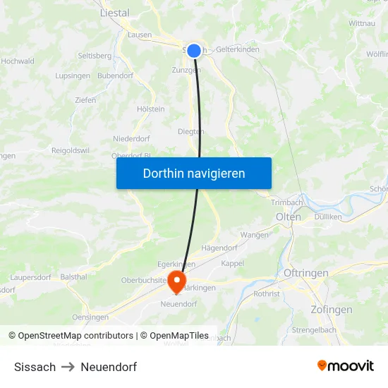 Sissach to Neuendorf map