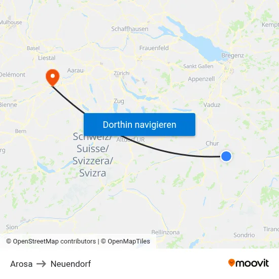Arosa to Neuendorf map