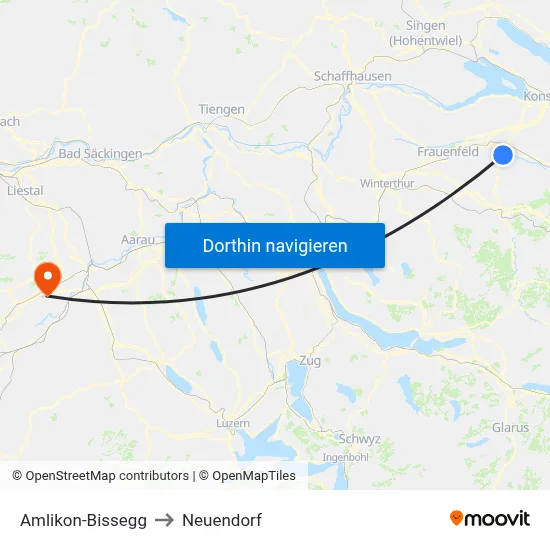 Amlikon-Bissegg to Neuendorf map