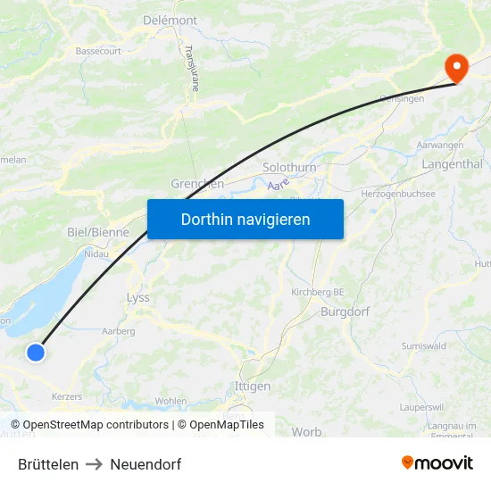 Brüttelen to Neuendorf map