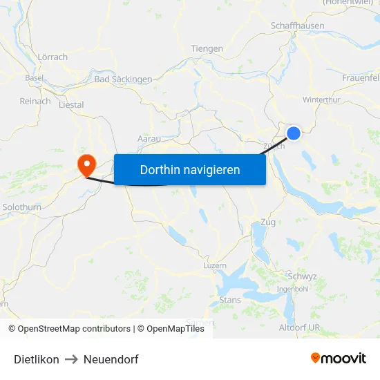 Dietlikon to Neuendorf map